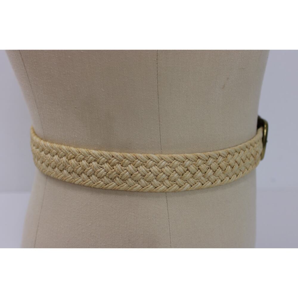 Vintage Trafalgar Belt Size M Woven Jute Cotton Leather Belt Ivory & Brown USA - Picture 3 of 10